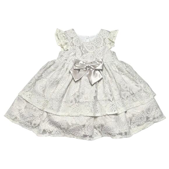 Laura AshleyBabyTaupe Floral Lace Satin Tulle Ruffle Dress12 Months